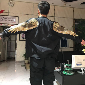 Golden Wings Embroidery Bomber Jacket