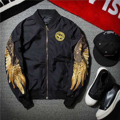 Golden Wings Embroidery Bomber Jacket